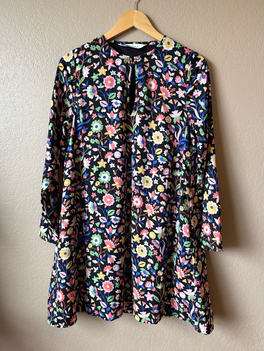 Compania Fantastica Floral Long Sleeve Dress Colorful Size M Whimsical Playful